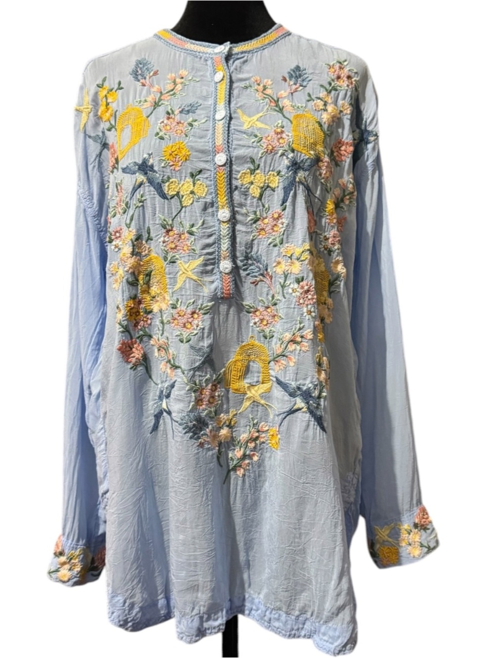Johnny Was Zinnia Blue Embroidered Floral Tunic Blouse Women’s Small - Picture 2 of 8